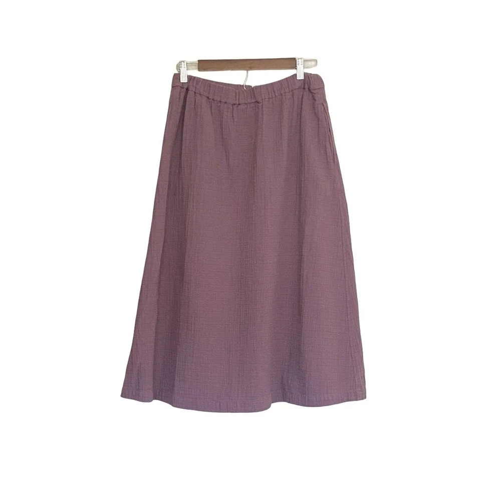 Madewell Cotton Quilted A-line Midi Skirt Small Mauve Elastic Waist Pockets - Picture 3 of 9